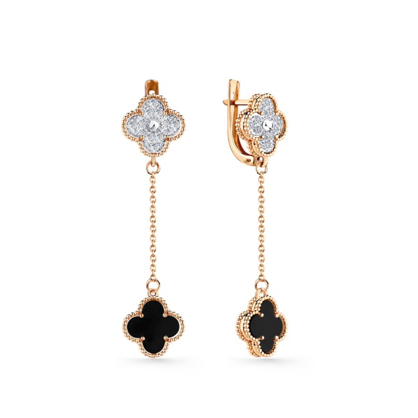 Серьги из красного золота с агатами и фианитами «Клевер»