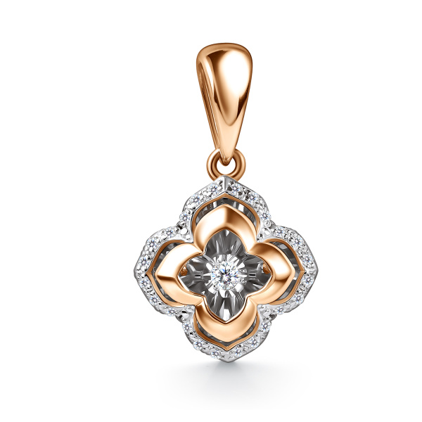 Подвеска из комбинированного золота с танцующим бриллиантом