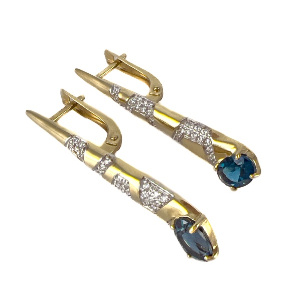 Серьги из золота с топазом и фианитами