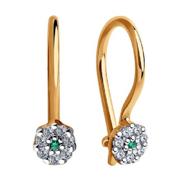 Серьги из красного золота 585 пробы с фианитами