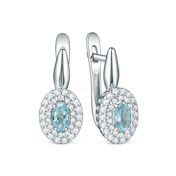 Серьги из серебра с топазом Sky и фианитами