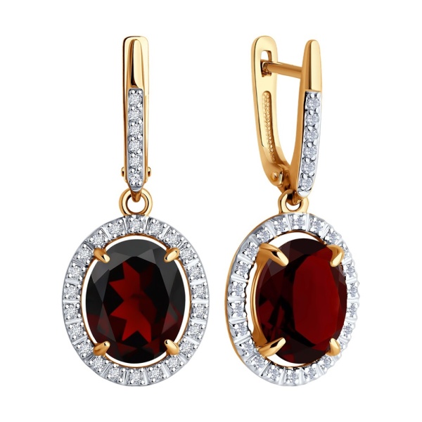 Серьги из красного золота с гранатами и фианитами