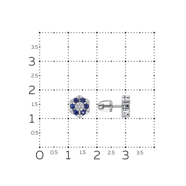 Серьги пусеты из белого золота с сапфирами и бриллиантами
