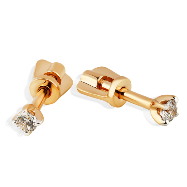 Серьги пусеты из красного золота с фианитами