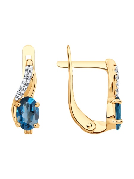 Серьги из красного золота с топазом Лондон и фианитами