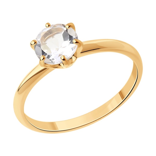 Кольцо из красного золота с горным хрусталём