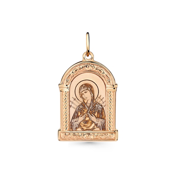 Подвеска из красного золота 585 пробы «Семистрельная Икона Божьей Матери»