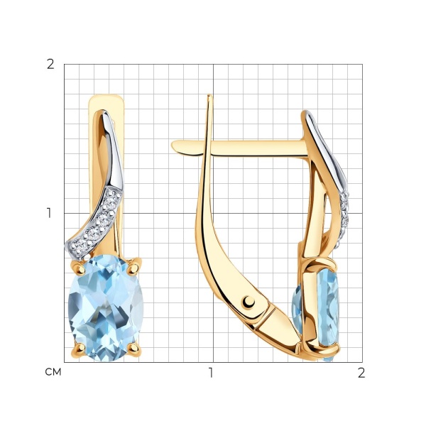 Серьги из красного золота с топазами и фианитами