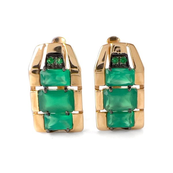 Серьги из красного золота с агатом и фианитами