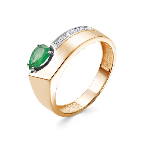 Кольцо из красного золота с изумрудом и бриллиантами