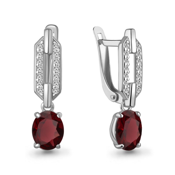 Серьги из серебра с гранатом и фианитами