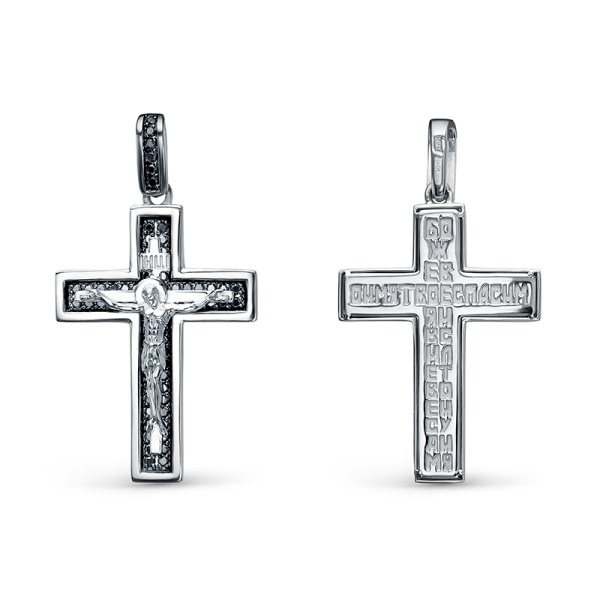 Крестик христианский из белого золота с бриллиантами