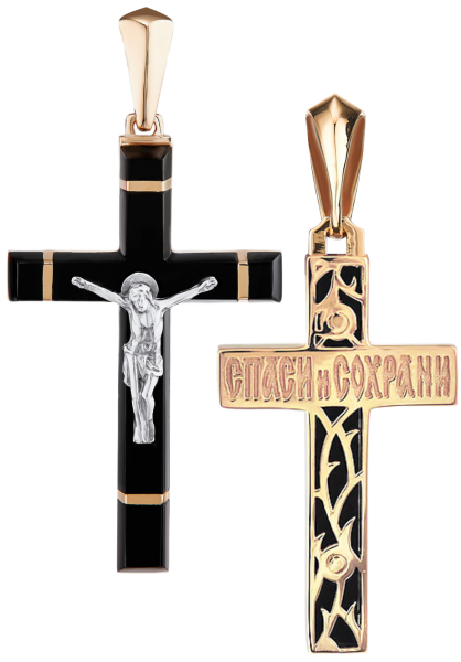 Крестик христианский из красного золота с агатом