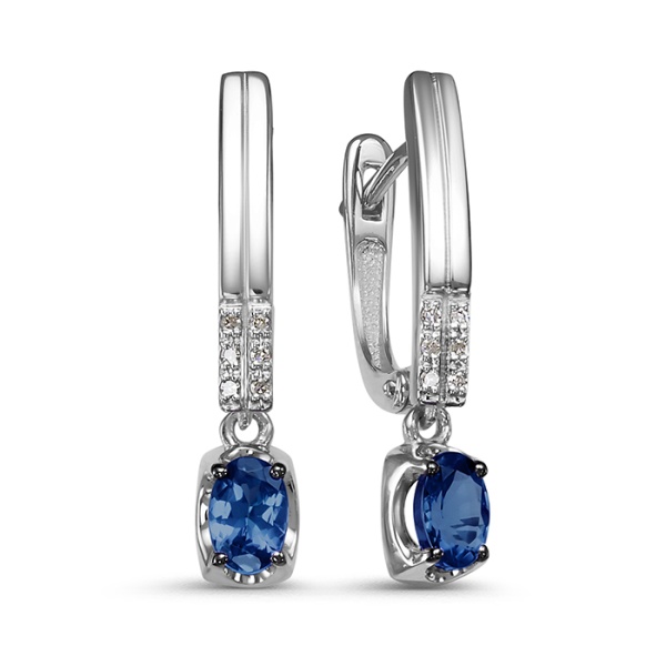 Серьги из белого золота с бриллиантами и сапфирами