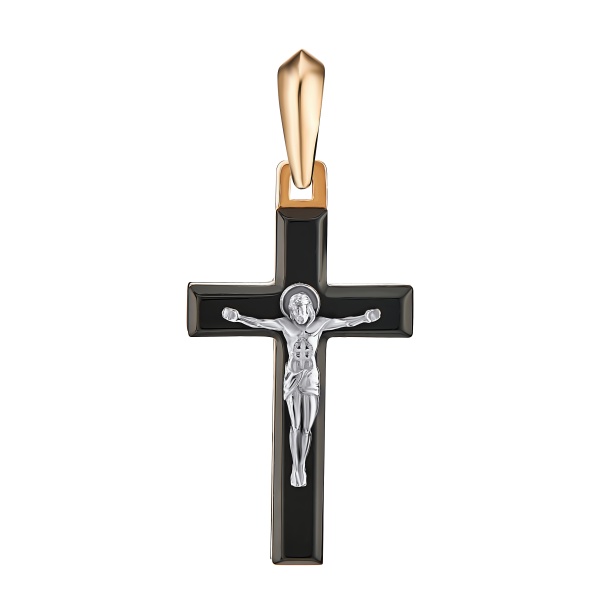 Крестик православный из красного золота с агатом