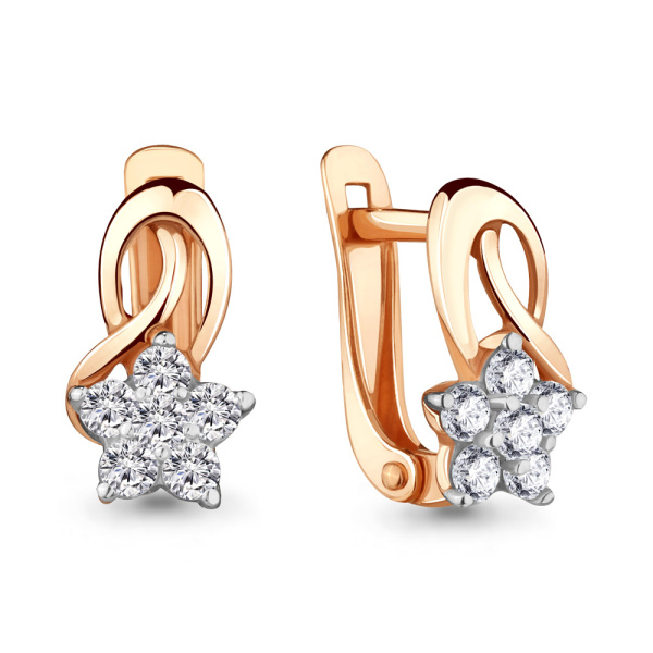 Серьги из красного золота с фианитами