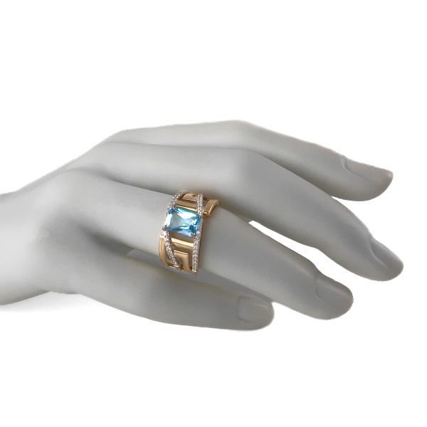 Кольцо из красного золота с топазом и фианитами