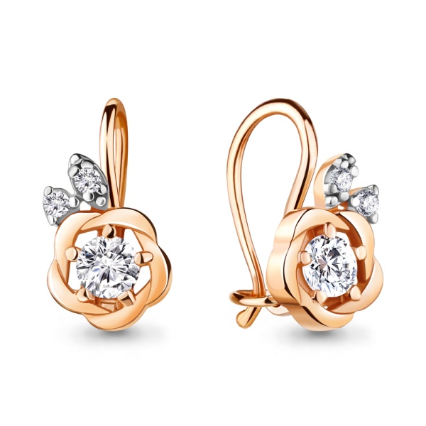 Серьги из красного золота с фианитами