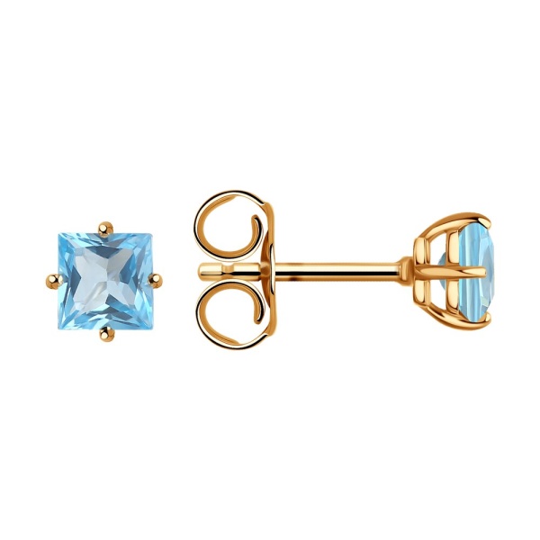 Серьги пусеты из красного золота с топазами