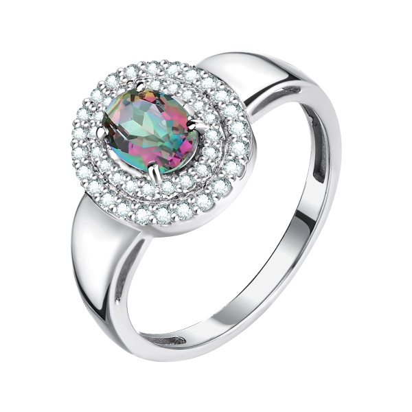 Кольцо из серебра с фианитами и кварцем