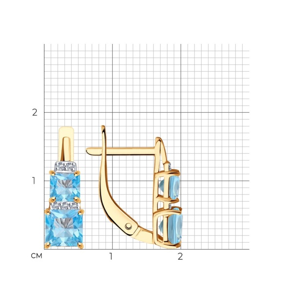 Серьги из красного золота с топазами и фианитами