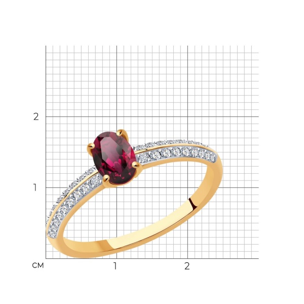 Кольцо из красного золота с рубином и бриллиантами