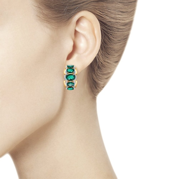 Серьги из красного золота с гидротермальными изумрудами
