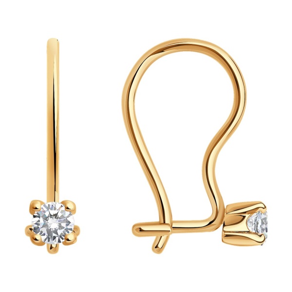 Серьги из красного золота 585 пробы с фианитами