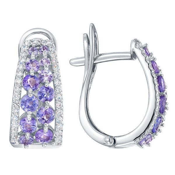 Серьги из белого золота с танзанитами и бриллиантами