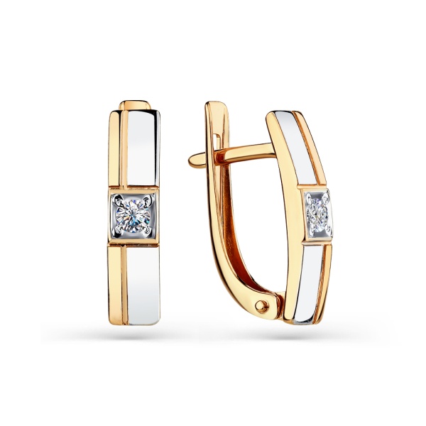 Серьги из комбинированного золота с фианитами