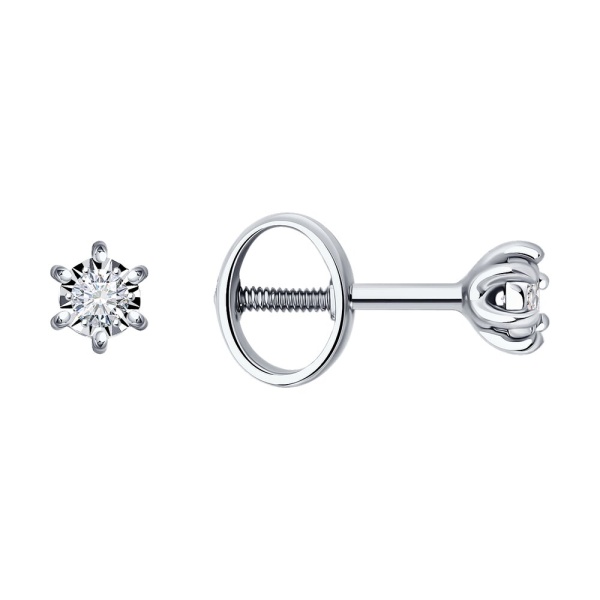 Серьги пусеты из белого золота с бриллиантами