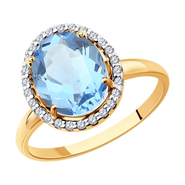 Кольцо из красного золота с топазом и фианитами