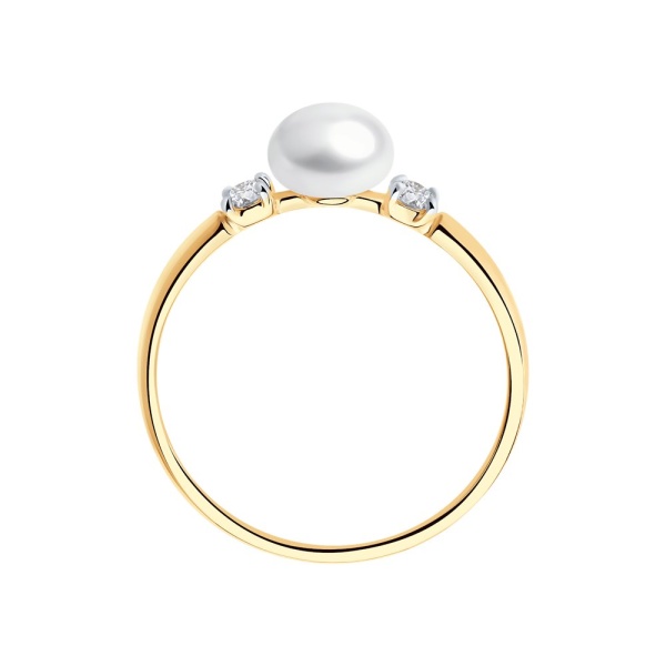 Кольцо из красного золота с жемчугом и фианитами