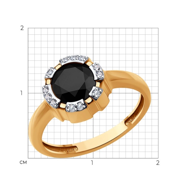 Кольцо из красного золота с фианитами и шпинелью