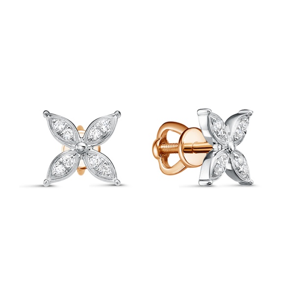 Серьги пусеты из комбинированного золота с бриллиантами