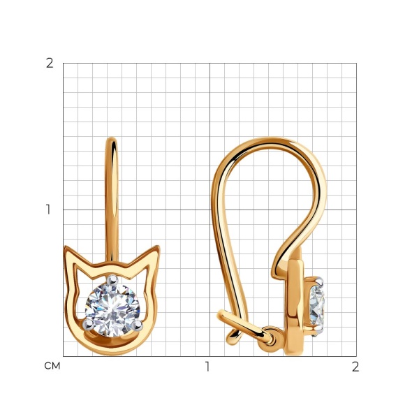 Серьги из красного золота с фианитами