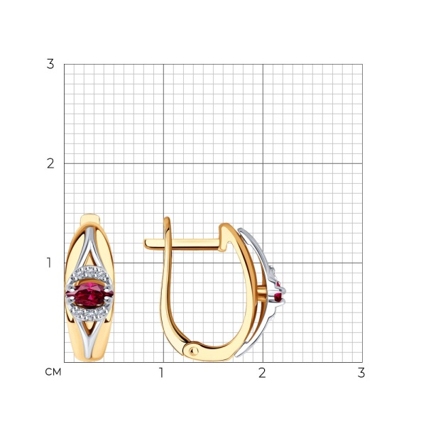 Серьги из комбинированного золота с рубинами и бриллиантами