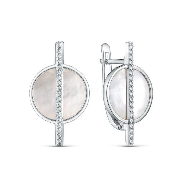 Серьги из серебра с перламутром и фианитами