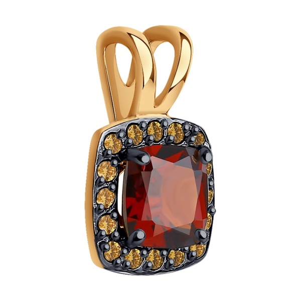 Подвеска из красного золота с гранатом и фианитами