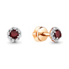 Серьги пусеты из красного золота с гранатом и фианитами