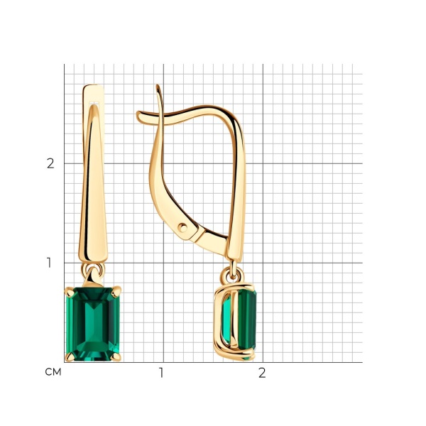 Серьги из красного золота с гидротермальными изумрудами