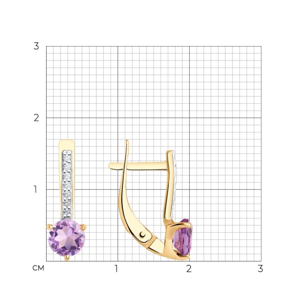 Серьги из красного золота с аметистами и фианитами