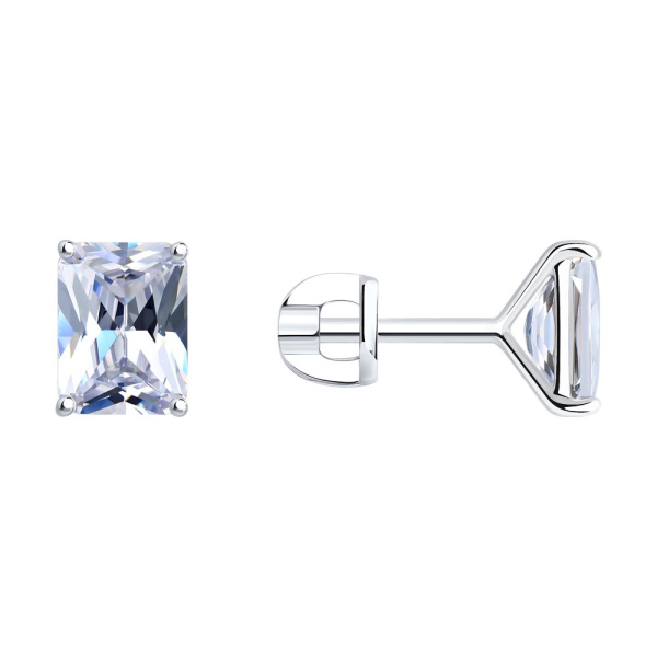 Серьги пусеты из серебра с фианитами