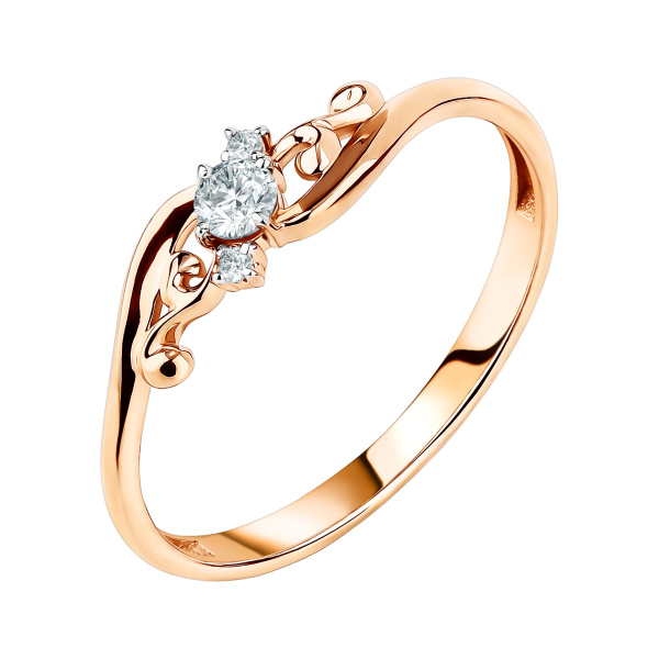 Кольцо из красного золота с фианитами