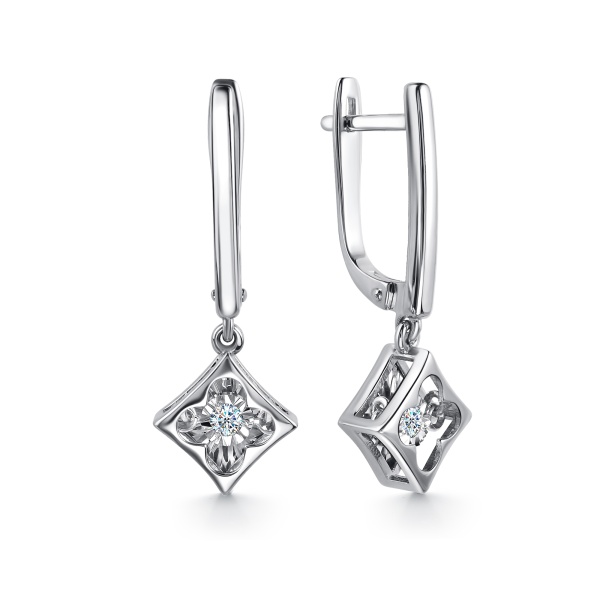 Серьги из белого золота с танцующим бриллиантом