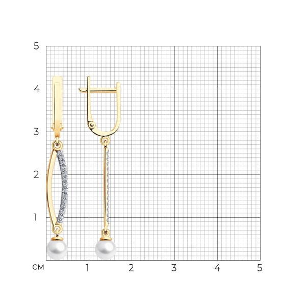 Серьги из красного золота с жемчугом и фианитами