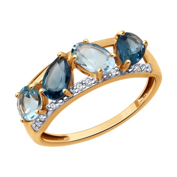 Кольцо из красного золота с топазами и фианитами