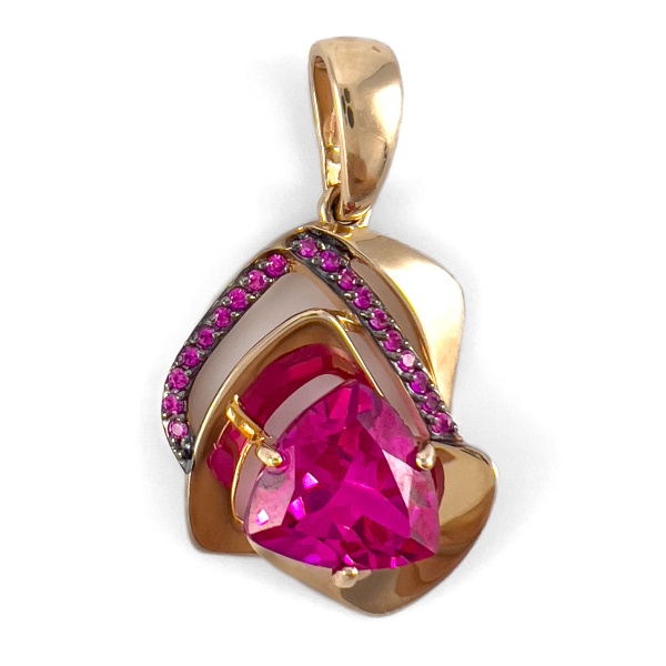 Подвеска из красного золота 585 пробы с рубином и фианитами