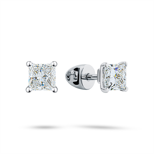 Серьги пусеты из белого золота с бриллиантами