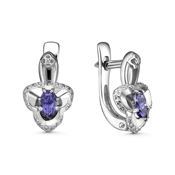 Серьги из серебра с иолитом и фианитами